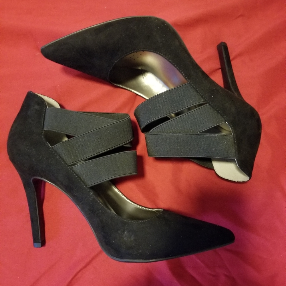 NWT Worthington Black Faux Suede Strappy Heels Size 10 Work/Event/Wedding